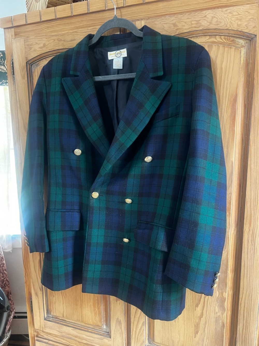 Brooks Brothers women's Sz 8 Double-Breasted Plaid Blazer - Green & Navy